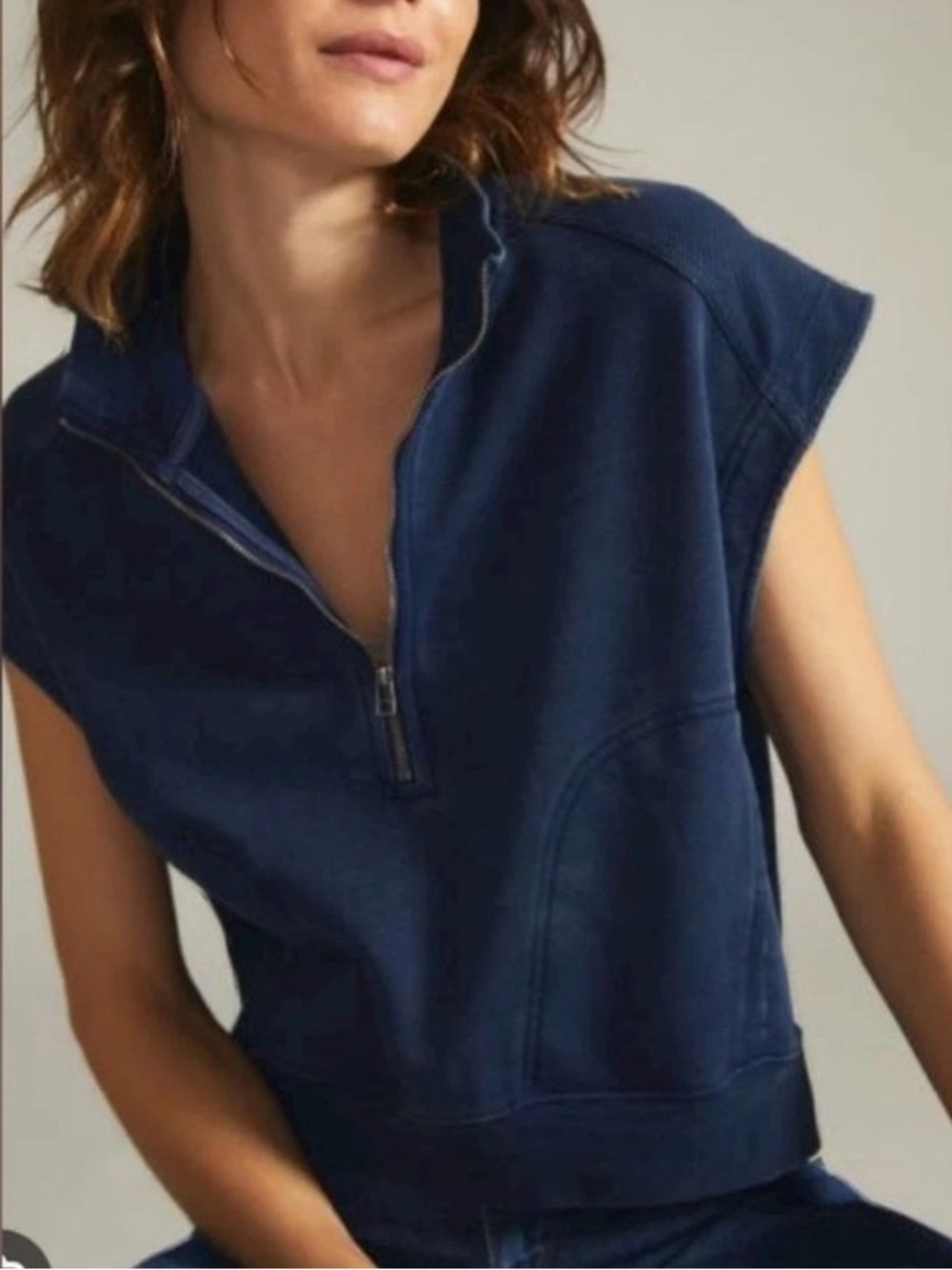 Daily Practice by Anthropologie Lounge Half-Zip Fleece Top Navy Blue Size XL